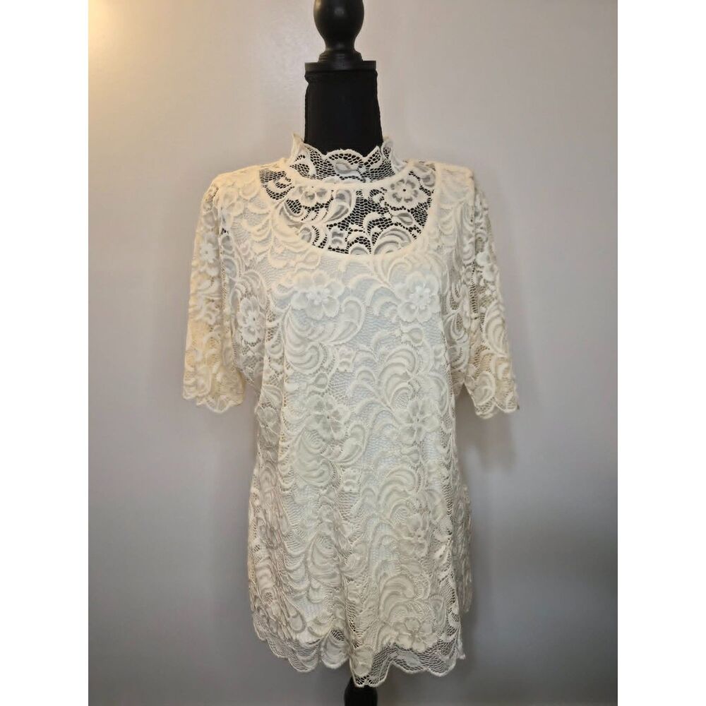 Coquette Lace Ruffle Blouse Cream Victorian Top Prairie Cottagecore Edwardian